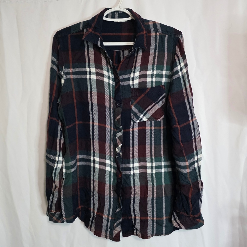 Beachlunchlounge Plaid Shirt Womens Medium Multi Color Rayon Button Down Flannel